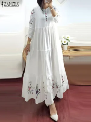 Elegant Floral Printed Muslim Dress