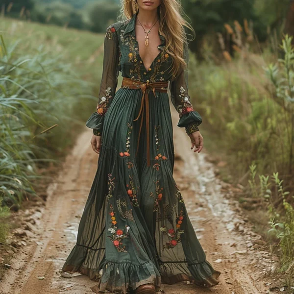 Vintage Pattern Printed High Waist Robe - Image 5