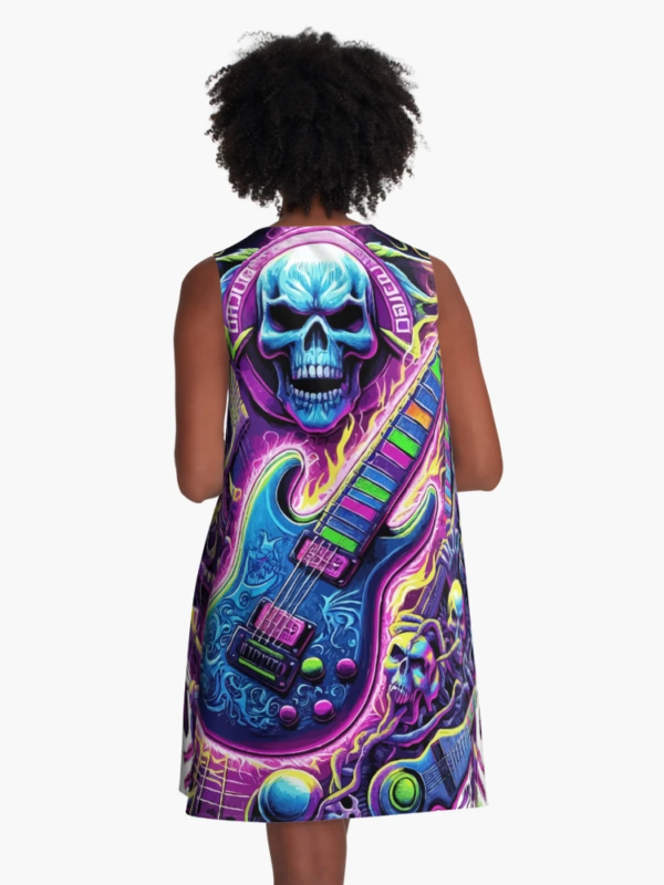 Neon Skull Guitar Art A-Line Dress - Image 5