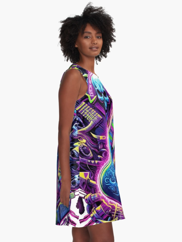 Neon Skull Guitar Art A-Line Dress - Image 6