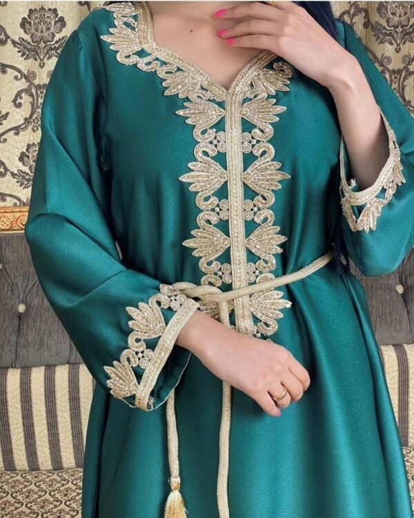 Middle East Dubai Embroidery  Bronzing Lace Jalabiya Dress - Image 3