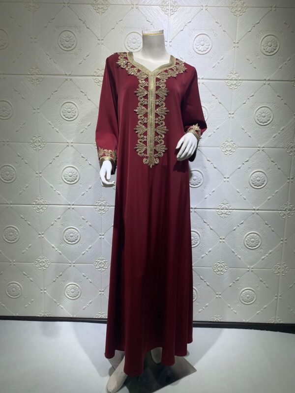 Middle East Dubai Embroidery  Bronzing Lace Jalabiya Dress - Image 4