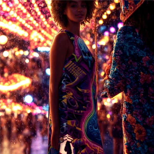 Neon Skull Guitar Art A-Line Dress - Image 3