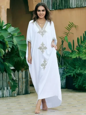 Elegant Gold Embroidered Kaftan