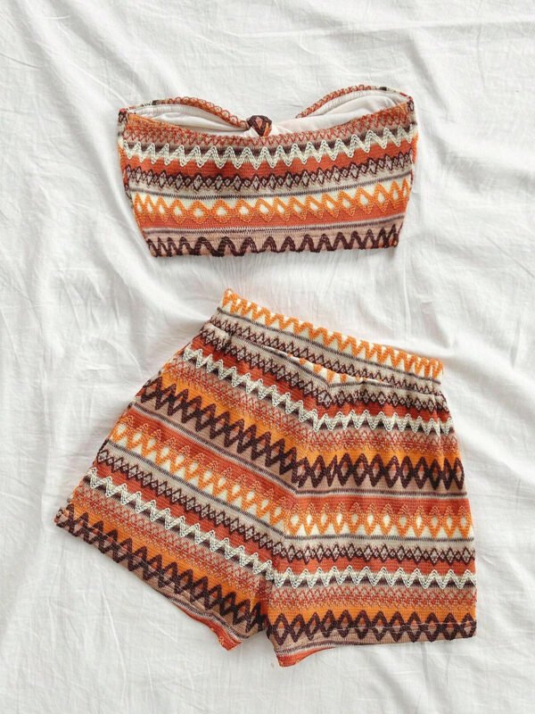 Women's Sexy 2pcs Set  Summer  Colorful Striped Elastic Suitable For Vacation And Daily Travel - Image 3