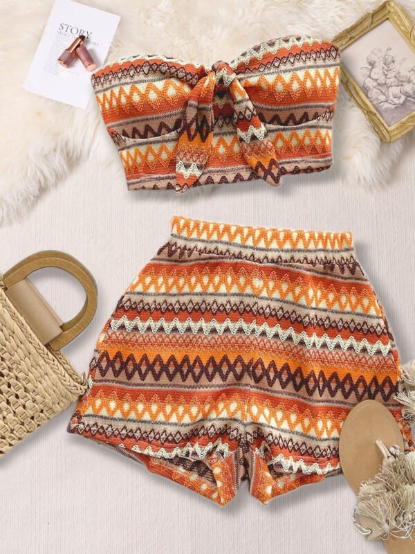 Women's Sexy 2pcs Set  Summer  Colorful Striped Elastic Suitable For Vacation And Daily Travel - Image 9
