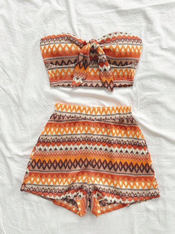 Women's Sexy 2pcs Set  Summer  Colorful Striped Elastic Suitable For Vacation And Daily Travel - Image 7