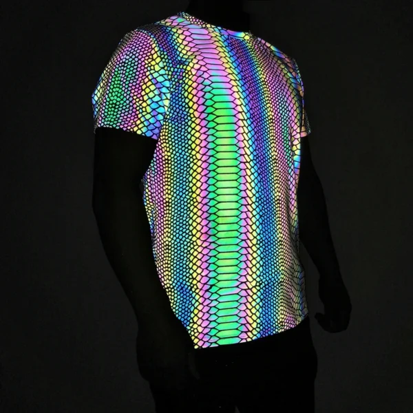 Colorful Snake Pattern Reflective T Shirt Men Hip Hop - Image 2