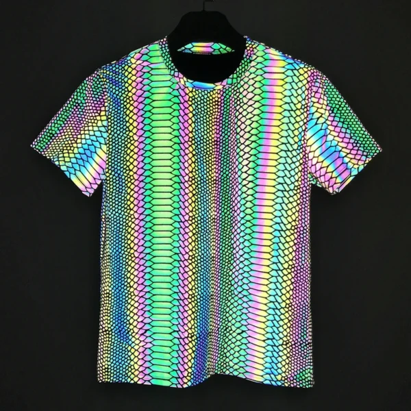Colorful Snake Pattern Reflective T Shirt Men Hip Hop - Image 3