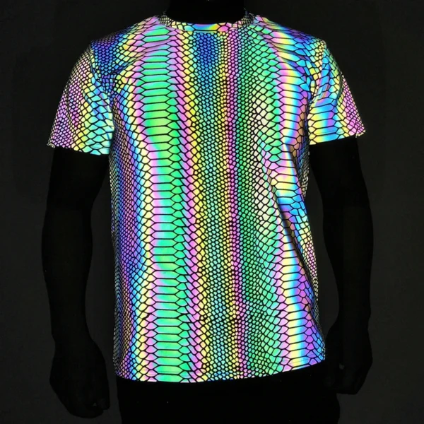 Colorful Snake Pattern Reflective T Shirt Men Hip Hop