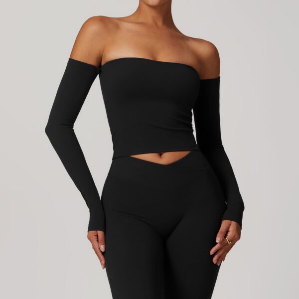 Brushed Tight Off-shoulder Long Sleeve Yoga Exercise Top - Image 6