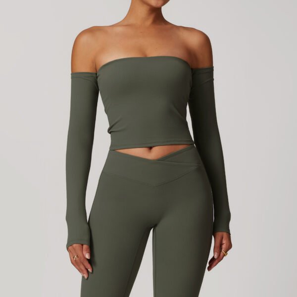 Brushed Tight Off-shoulder Long Sleeve Yoga Exercise Top - Image 5