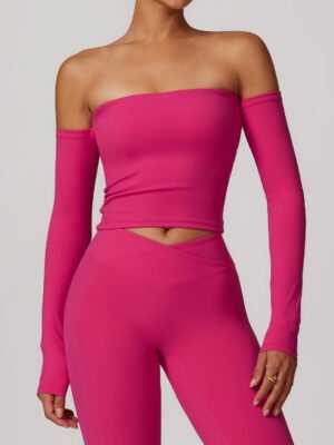 Brushed Tight Off-shoulder Long Sleeve Yoga Exercise Top