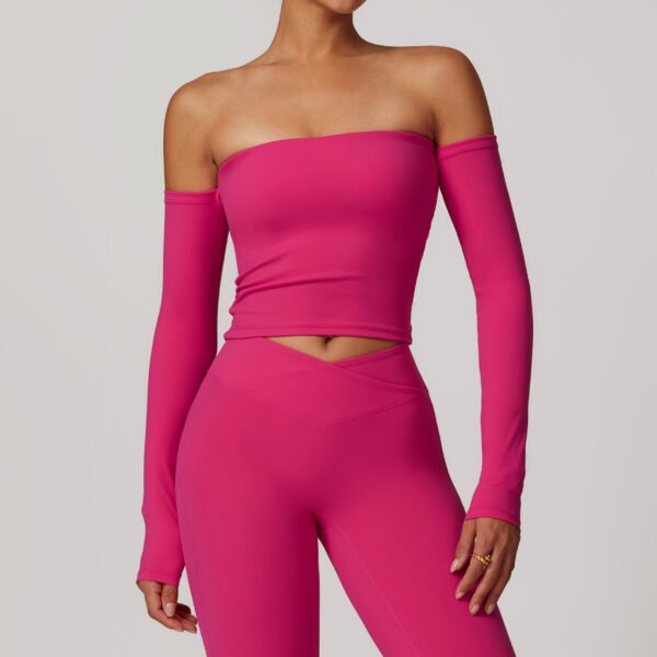 Brushed Tight Off-shoulder Long Sleeve Yoga Exercise Top