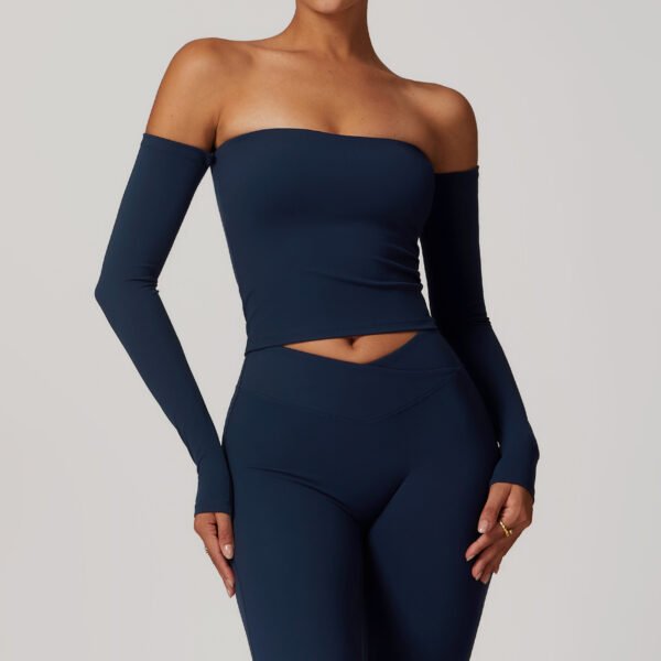 Brushed Tight Off-shoulder Long Sleeve Yoga Exercise Top - Image 2