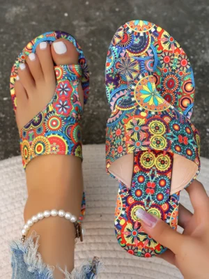 Women Slippers Bohemian Flower Pattern Sandals