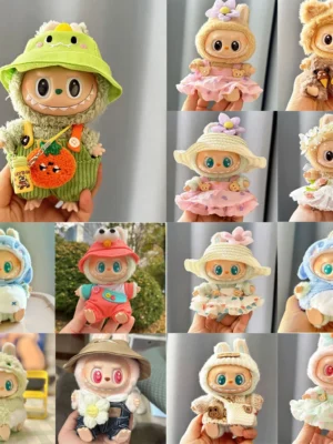 （Only clothes）17cm Mini Plush Doll's Clothes Outfit Accessories for Korea Kpop Labubu Dolls Sit Party Overalls Clothing Gift