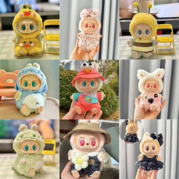 （Only clothes）17cm Mini Plush Doll's Clothes Outfit Accessories for Korea Kpop Labubu Dolls Sit Party Overalls Clothing Gift - Image 2