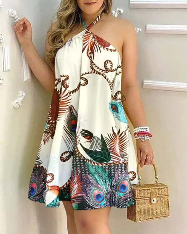 Tropical Print Halter Neck Dres - Image 3