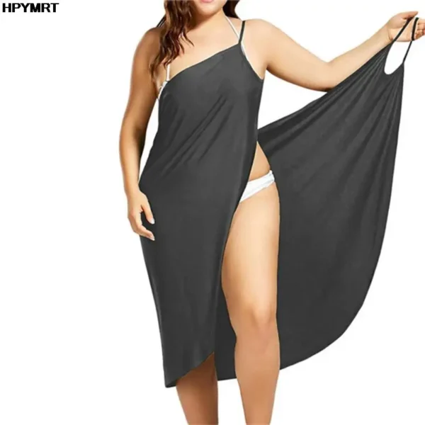 2022 5XL Summer Ladies Halter Dress Solid Color - Image 3