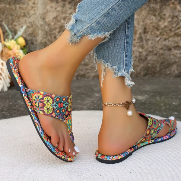 Women Slippers Bohemian Flower Pattern Sandals - Image 5