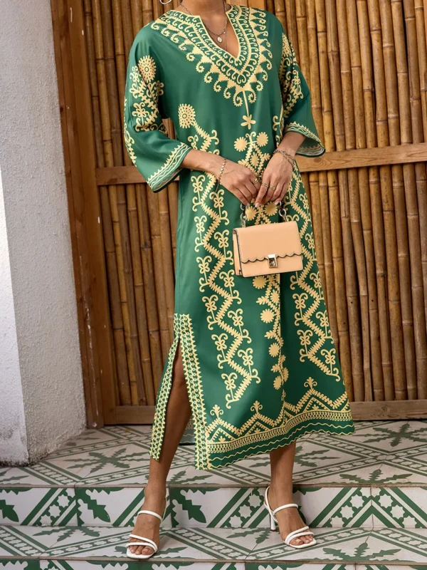 Elegant 3 4 Sleeve V-Neck Maxi Dress