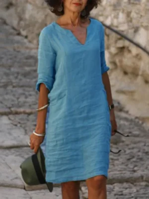 Vintage Solid Mini Dress Women Fashion Summer