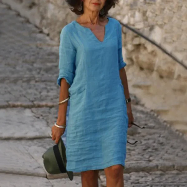 Vintage Solid Mini Dress Women Fashion Summer