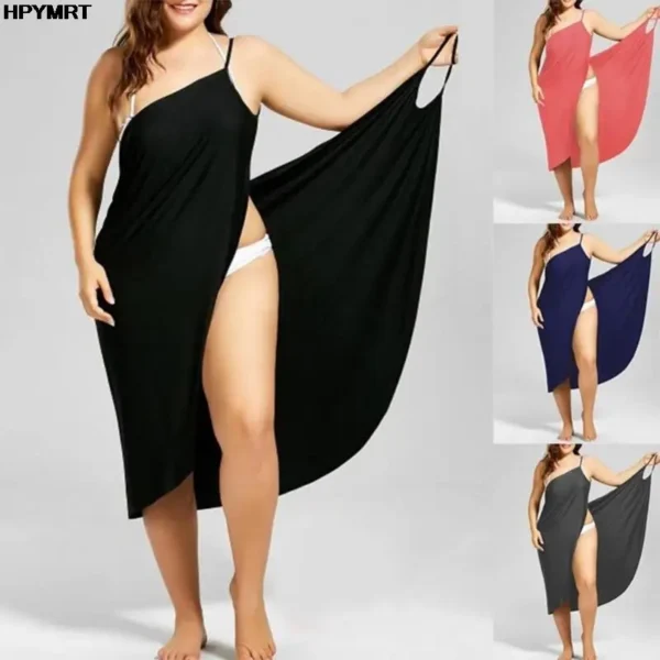 2022 5XL Summer Ladies Halter Dress Solid Color - Image 2