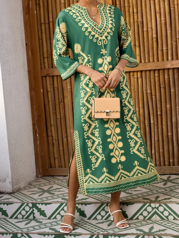 Elegant 3 4 Sleeve V-Neck Maxi Dress - Image 2