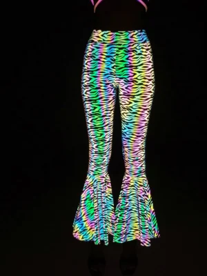 Rainbow Reflective Pants Women Bodycon Elastic Waist