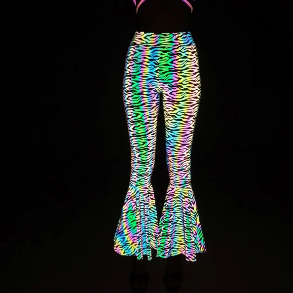 Rainbow Reflective Pants Women Bodycon Elastic Waist
