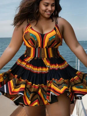 Plus Size Mini Dress Beach Multicolo