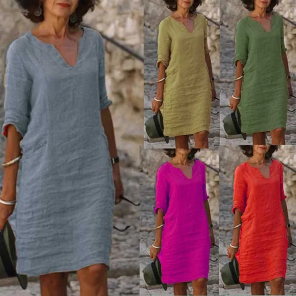 Vintage Solid Mini Dress Women Fashion Summer - Image 6