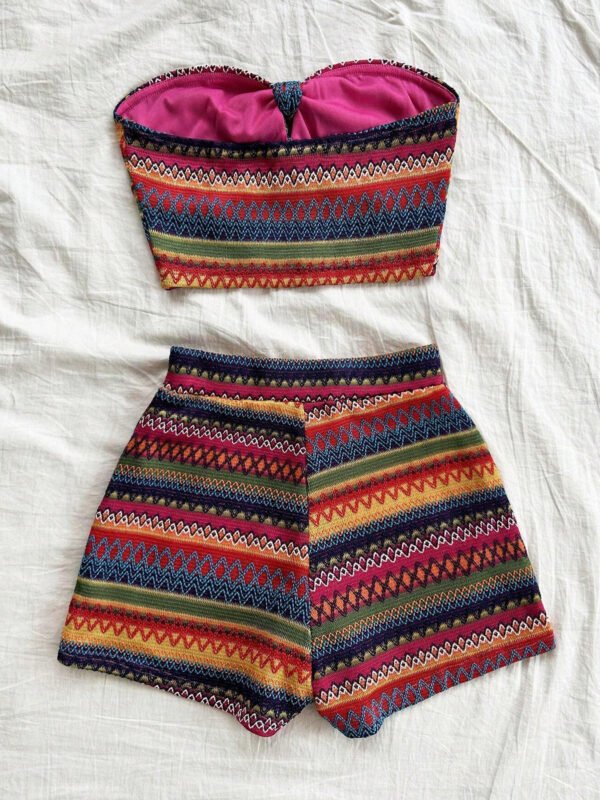 Women's Sexy 2pcs Set  Summer  Colorful Striped Elastic Suitable For Vacation And Daily Travel - Image 6