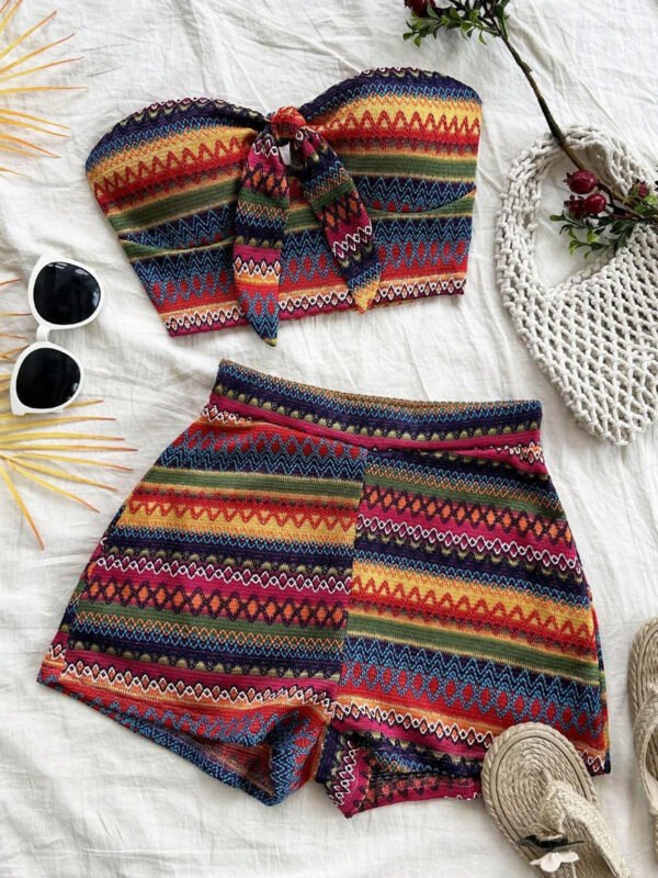 Women's Sexy 2pcs Set  Summer  Colorful Striped Elastic Suitable For Vacation And Daily Travel - Image 10