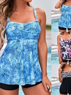 Conservative Printed Split Boxer Swimsuit