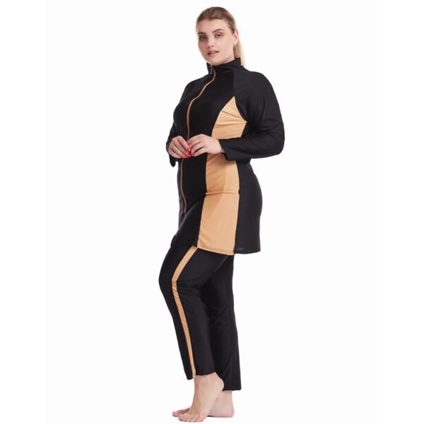 Women Contrast Color Zipper Conservative Swimwear - Image 4