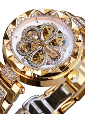 Forsining Mechanical Automatic Ladies Watches Top Brand Luxury Rhinestone Female Wrist Watches Rose Gold Stainless Steel Clock