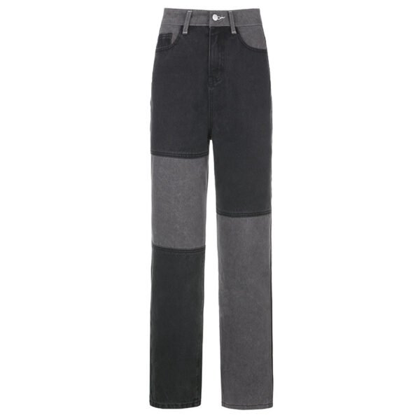 Contrasting Stitching High-rise Straight-leg Jeans Women - Image 5