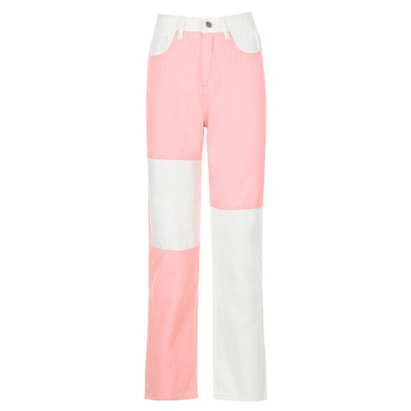Contrasting Stitching High-rise Straight-leg Jeans Women - Image 4