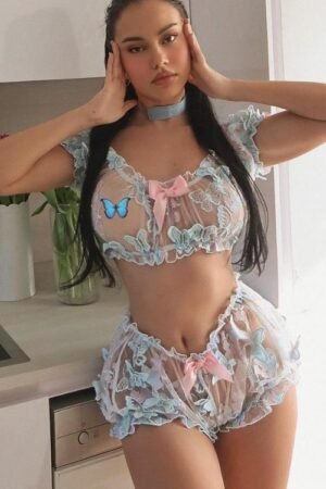 Mesh Exposed Navel Hollow Perspective Sexy Two-piece Female Suit