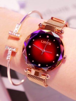 Rose Gold Women Watches Fashion Diamond Ladies Starry Sky Magnet Watch Waterproof Female Wristwatch