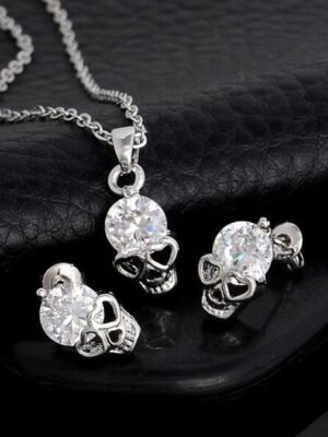 New Fashion Gold color Skull Women Jewelry Sets Crystal Earrings Pendant Necklace Set