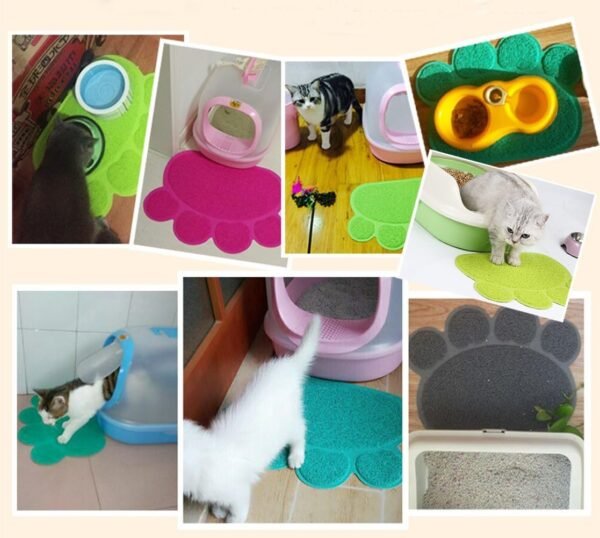 PVC Pet Dog Cat Puppy Kitten Dish Bowl Food Water Feeding Placemat, Non-Slip Cat Litter Mat Paw Shape, Rose Large - Image 9