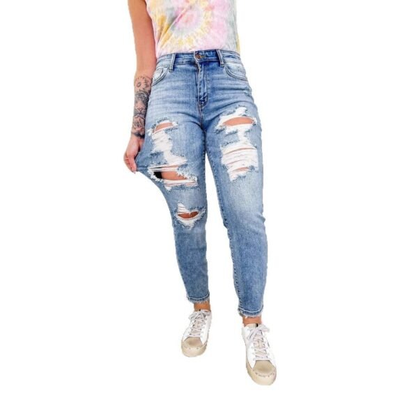 European And American Light Color Skinny Pants Long Hole - Image 4