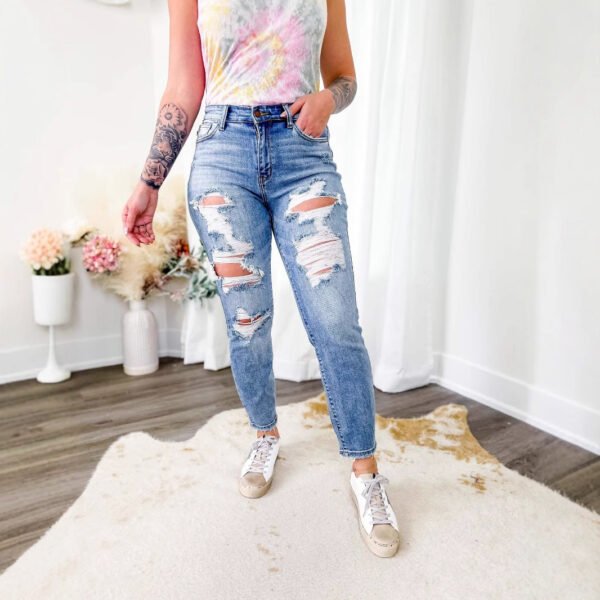 European And American Light Color Skinny Pants Long Hole - Image 2