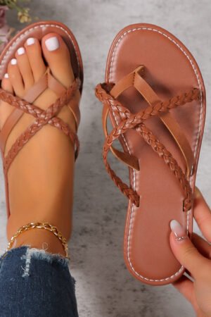 Cross-woven Design Thong Sandals Summer Flat Shoes Women