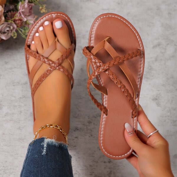 Cross-woven Design Thong Sandals Summer Flat Shoes Women