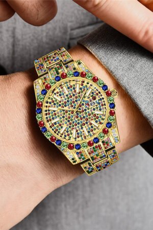 Hip Hop Men Fashion Color Full Diamond Date Quartz Watches